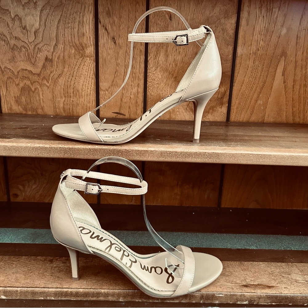 Sam Edelman Soft Beige Nude Patti Ankle Strap Open Toe Heels, size 9.5 WIDE - Picture 4 of 12